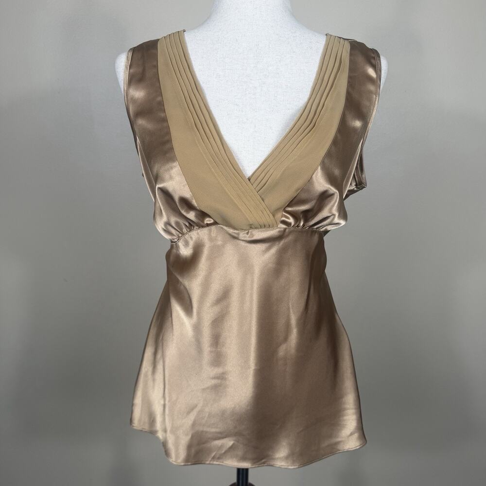 George Stretch Women’s Large Champagne Satin Sleeveless Blouse Empire Waist Tie